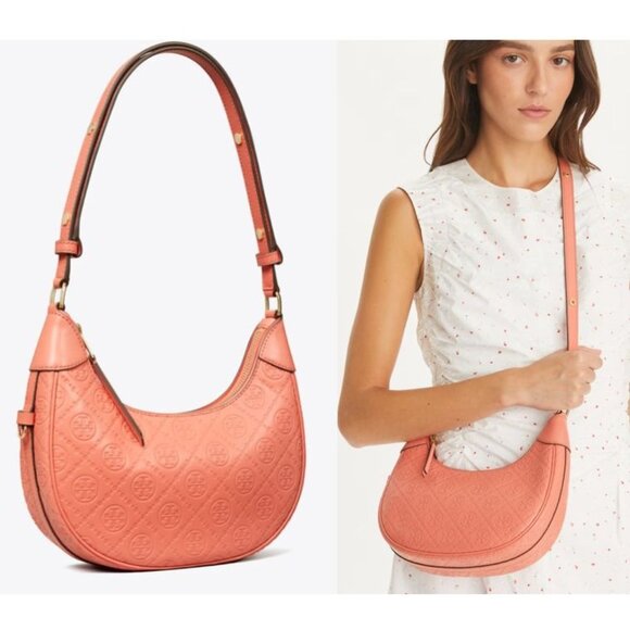 NEW WITH TAGS!!  Authentic Tory Burch T Monogram Leather Cresent Handbag - Picture 1 of 7